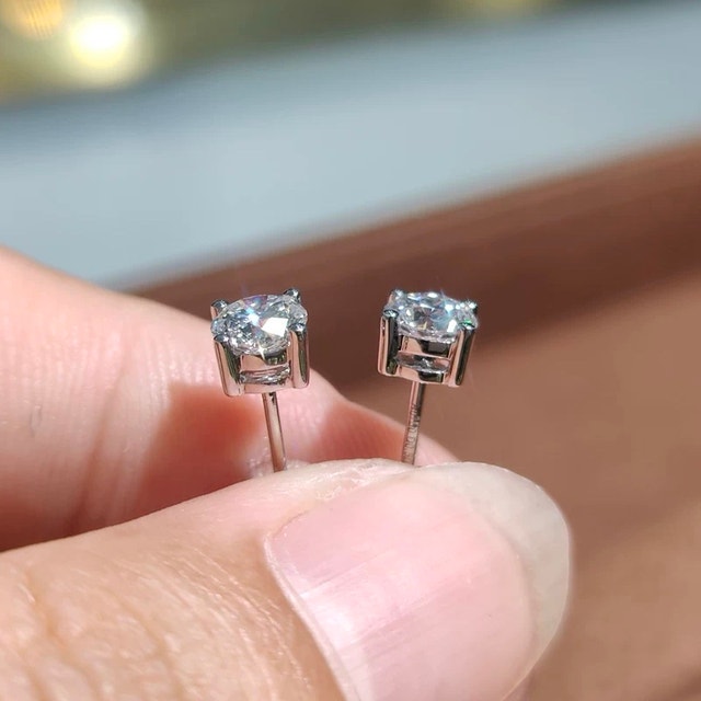Classic Round Cut Solitaire Stud Earrings - CZ / High-Quality Si - photo 2