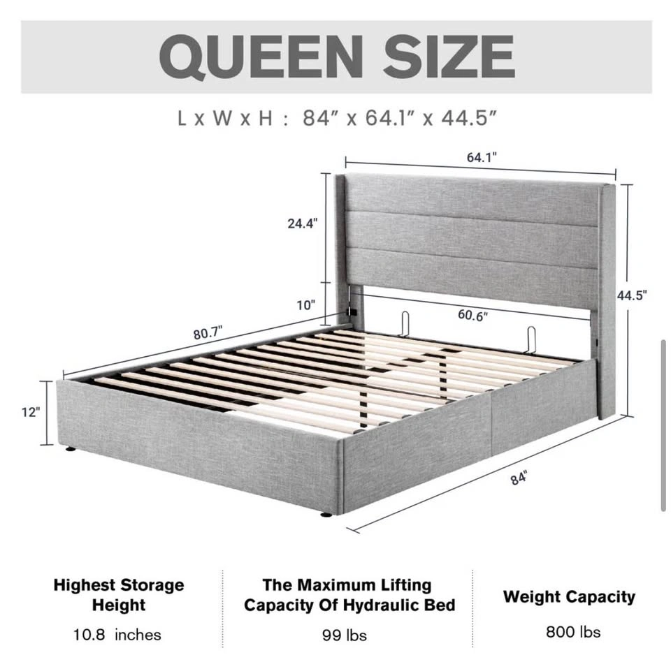 Queen Upholstered Platform Bed w/ Hydraulic Storage - photo 3