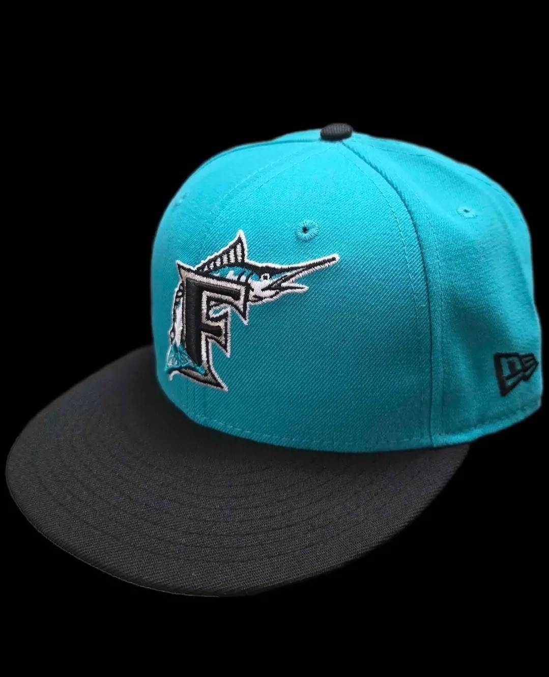 Florida Marlins New Era Fitted Hat Teal Black MLB Cap SIZE 7 - photo 2