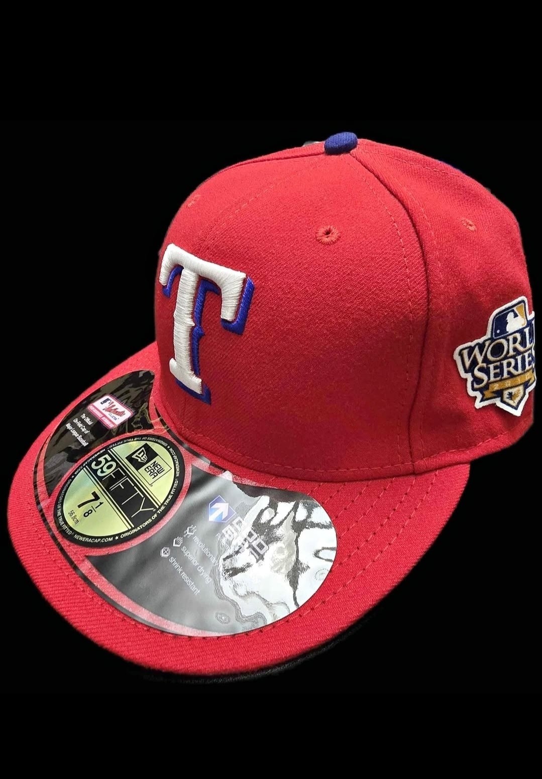 Texas Rangers New Era 59FIFTY Fitted Hat 7 1/8 Red MLB World Ser