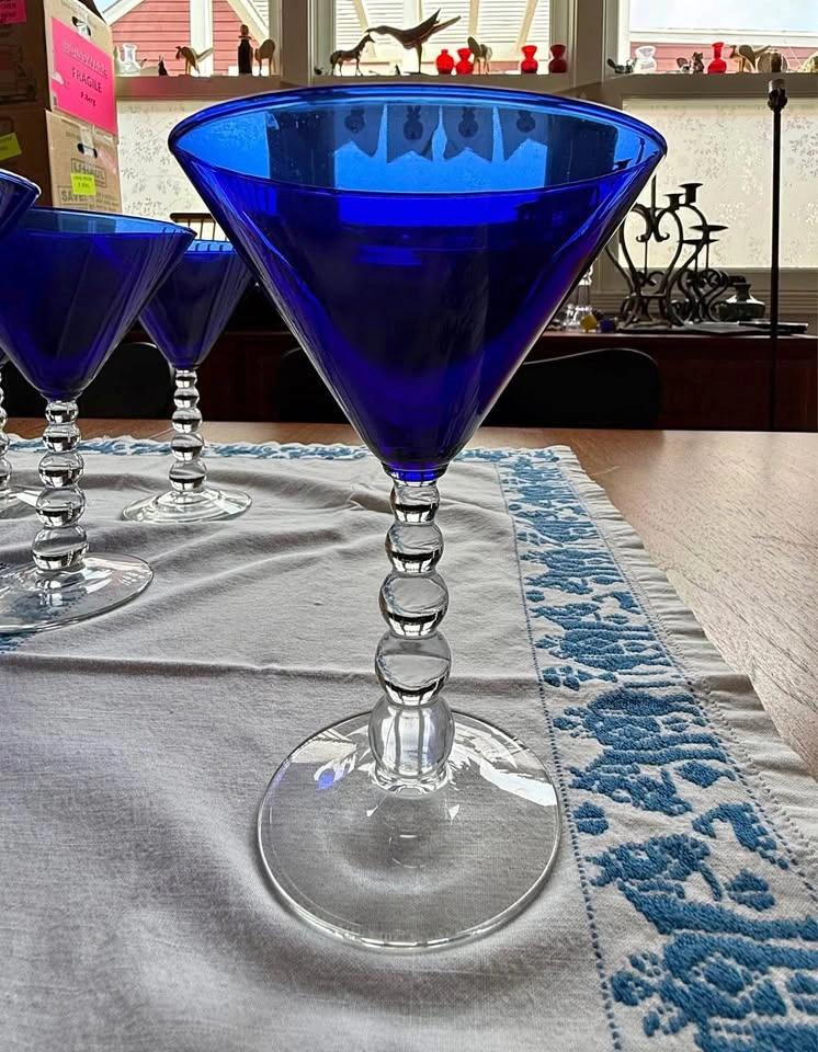 Vtg. Martini Glasses Cobalt S/8