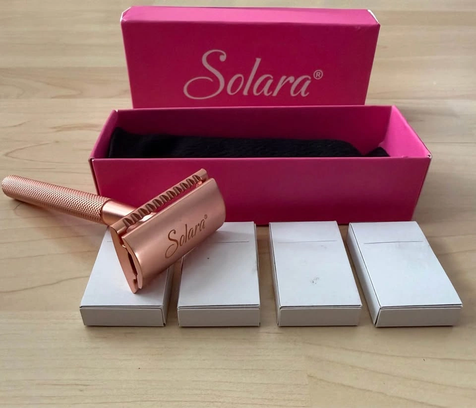 Brand New Solara Rose Gold Double Edge Safety Razor + 4 Blade Pa - photo 2