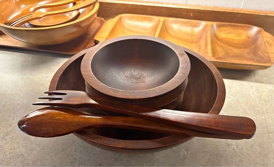 Vintage 1960s BARIBOCRAFT Wooden Salad Bowls Set