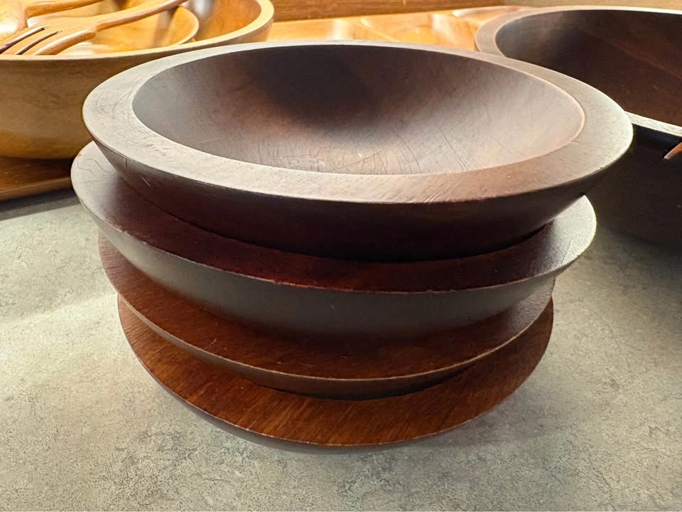 Vintage 1960s BARIBOCRAFT Wooden Salad Bowls Set - photo 3