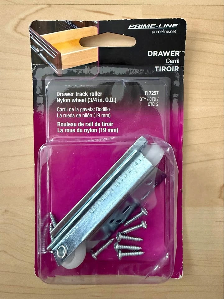 2x Prime-Line Drawer Track Rollers - Concave Edge