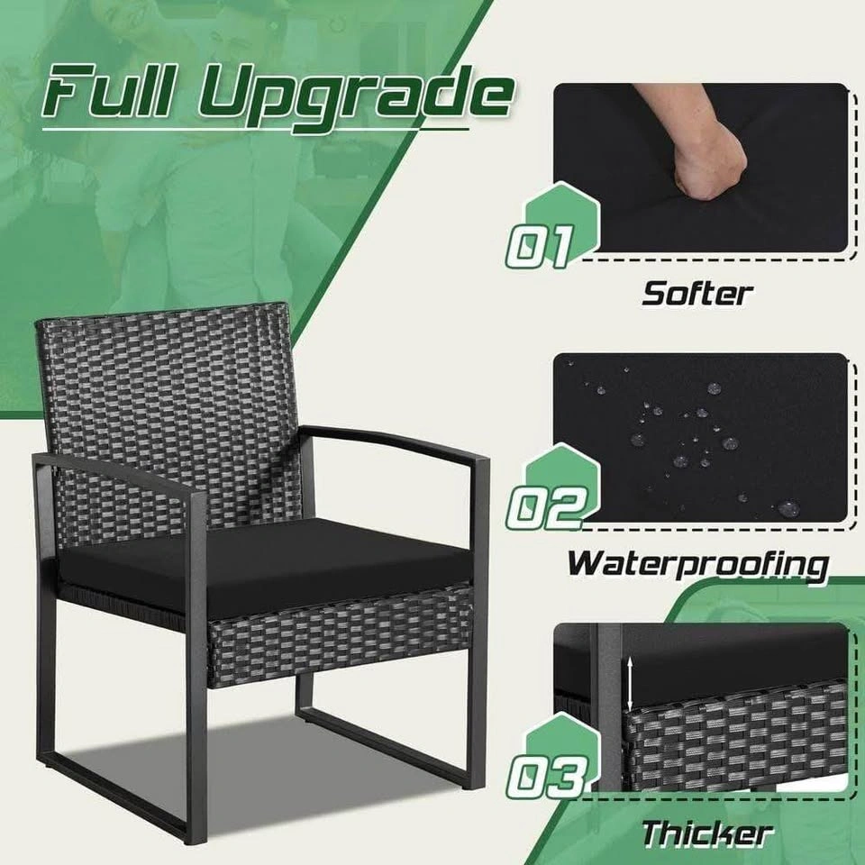 3-Piece Outdoor Wicker Bistro Set with Glass Top Table - photo 3