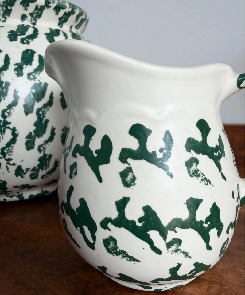 Farmhouse Spongeware Pitcher and Jar Set – Green and Cream - photo 3