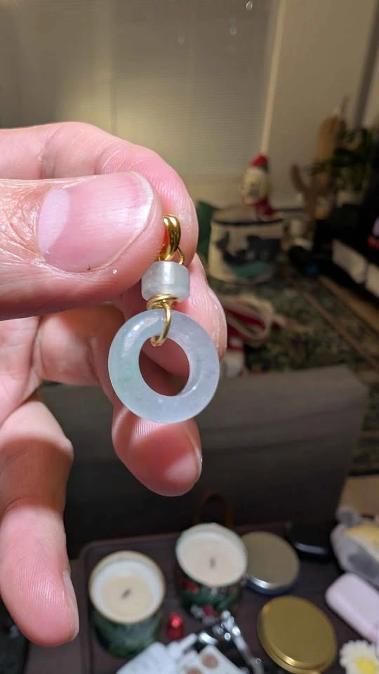 Icy Grade A Lavender & Green Jadeite Ping An Kou Pendant - photo 4