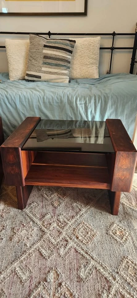 Vintage MCM Rosewood & Smoked Glass Side Tables - photo 2