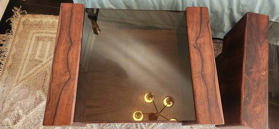 Vintage MCM Rosewood & Smoked Glass Side Tables - photo 3