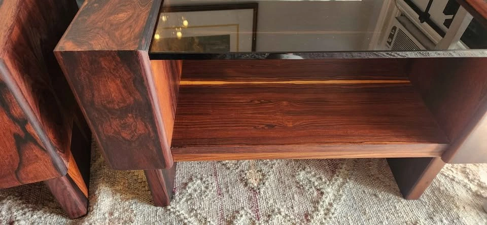 Vintage MCM Rosewood & Smoked Glass Side Tables - photo 5