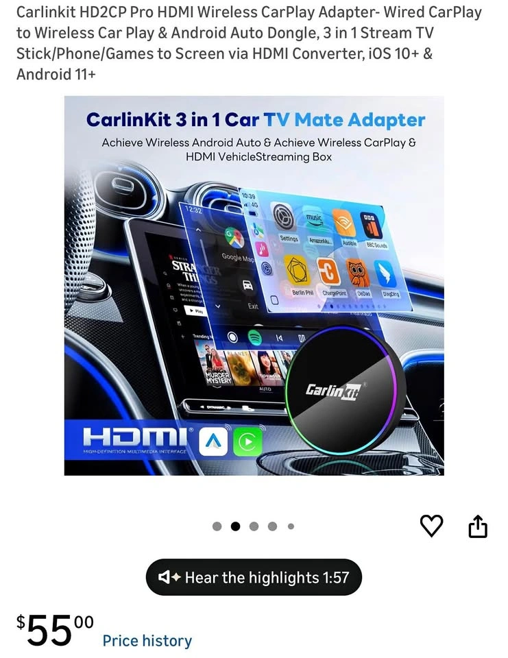 (New) Wireless CarPlay Adapter - Wired to Wireless CarPlay & And