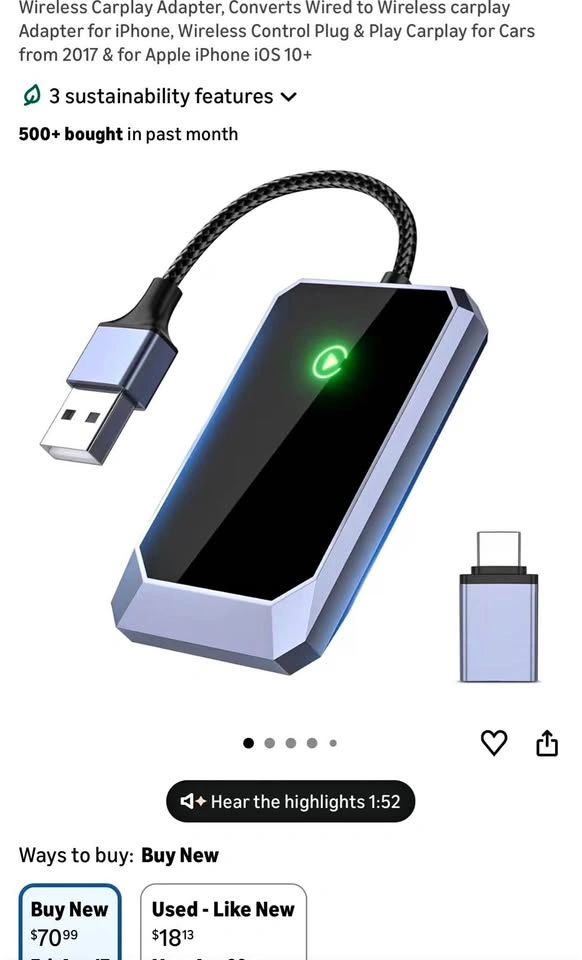 (New) Wireless Carplay Adapter, for Cars 2017+ & iPhone iOS 10+