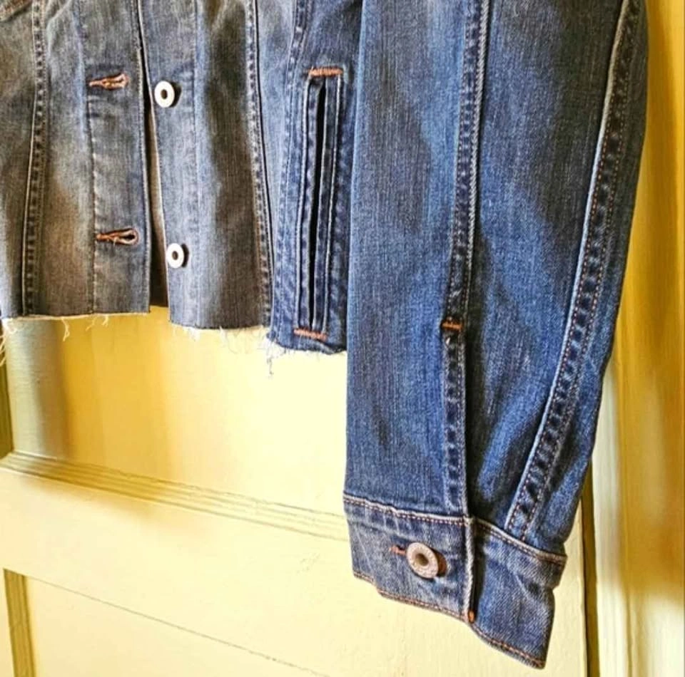 Levi's Size Large Cropped Deconstructed Altered Blue Denim Jacke - photo 4