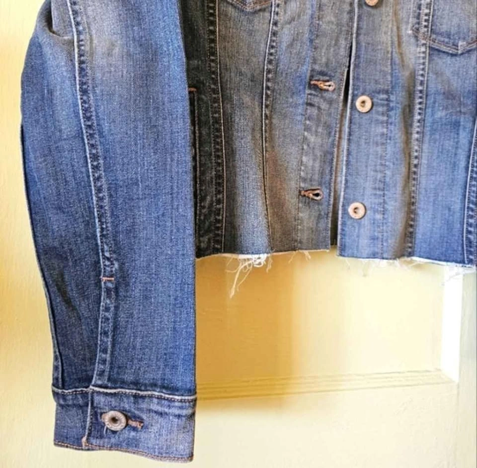 Levi's Size Large Cropped Deconstructed Altered Blue Denim Jacke - photo 5
