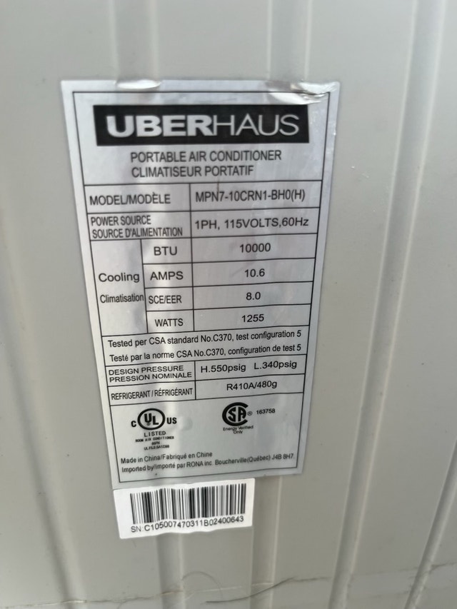 Uberhaus 10,000 BTU Portable Air Conditioner - 3-in-1 - photo 5
