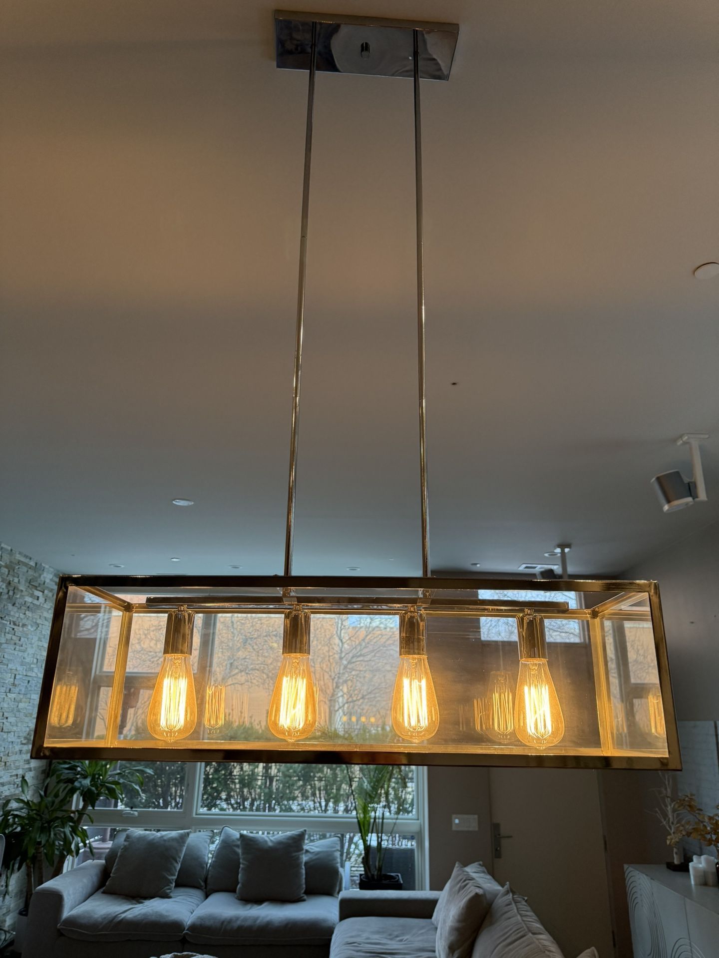 Modern Industrial Rectangular Glass Box Linear Chandelier