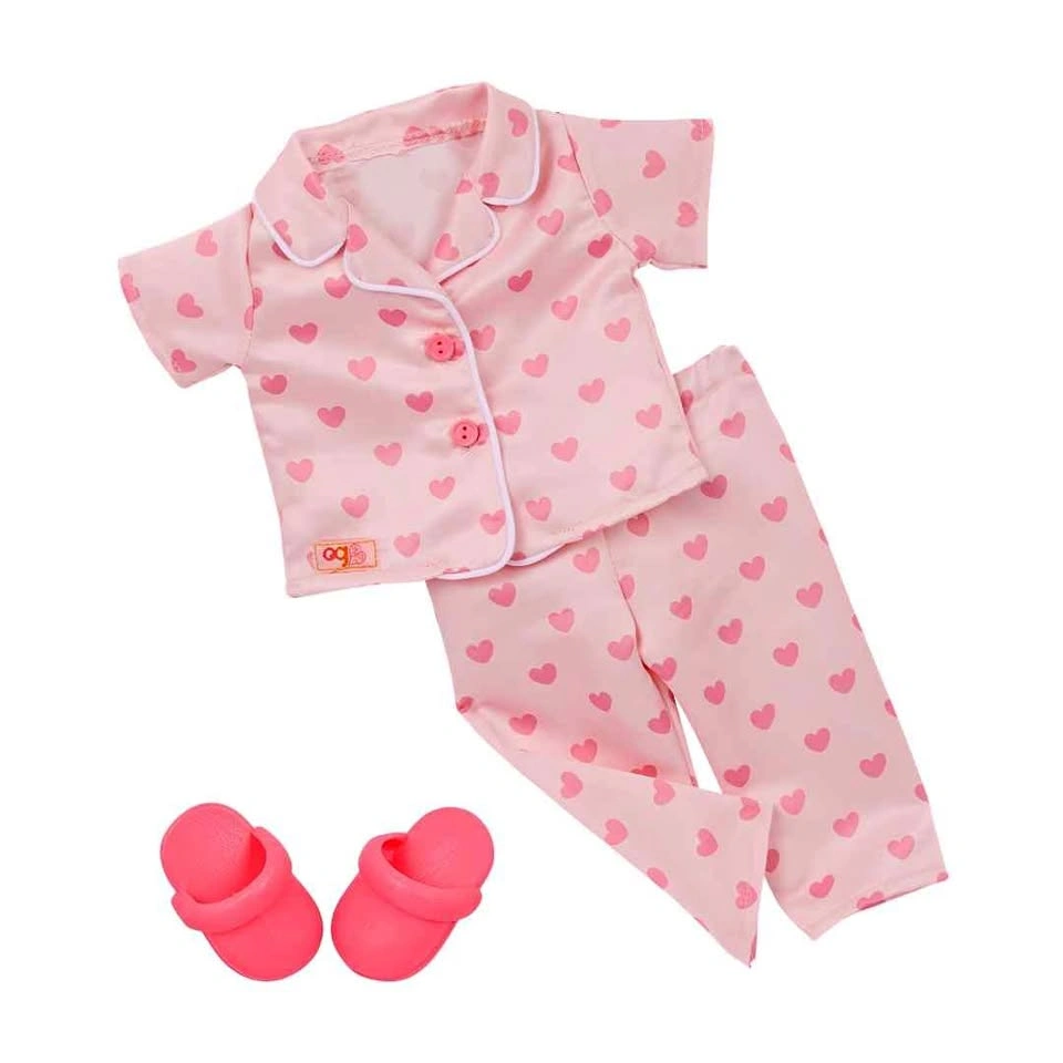 18" American Girl Doll Pink Heart Pajama Set + Slippers