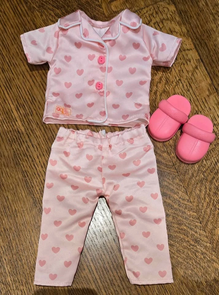 18" American Girl Doll Pink Heart Pajama Set + Slippers - photo 2