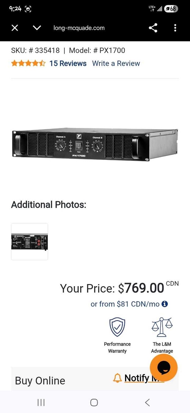 PX1700 2-Channel 850 W Power Amplifier
