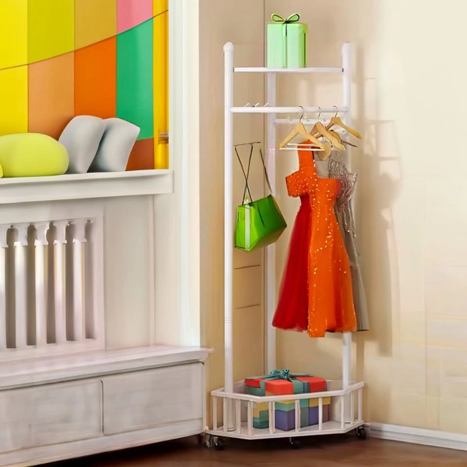 Movable Cream Corner Clothes Rack $52