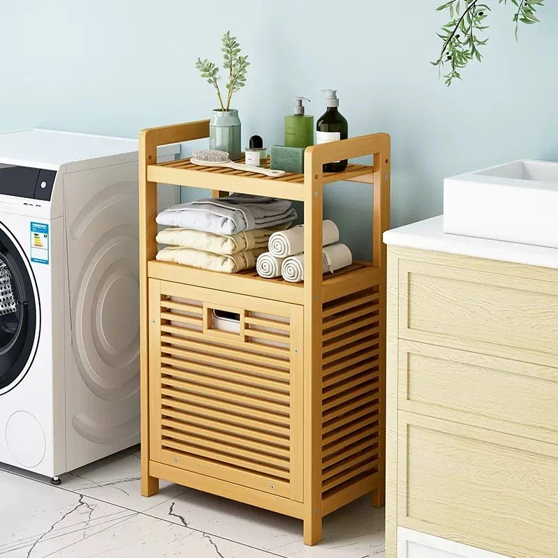 Bathroom Shelf Storage - Bamboo & Fabric