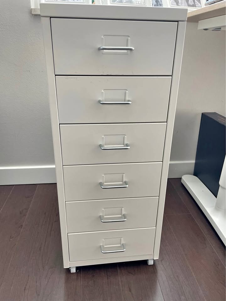 White Cabinet with 6 Drawers H 26”x D 16”x W 11”- River North