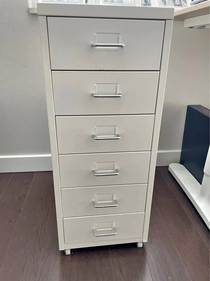 White Cabinet with 6 Drawers H 26”x D 16”x W 11”- River North thumbnail