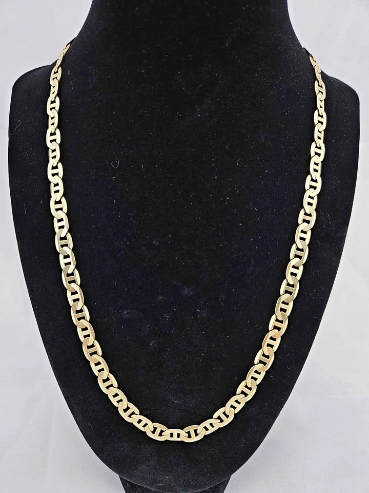10k Yellow Gold Flat Mariner 7mm Link Chain Necklace 21"