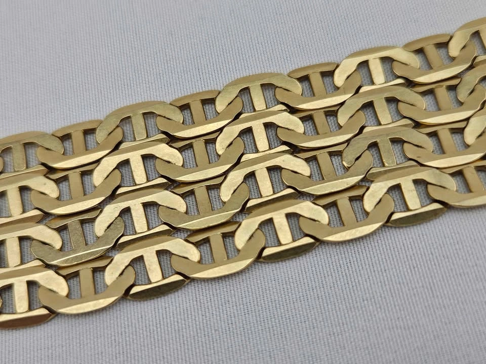 10k Yellow Gold Flat Mariner 7mm Link Chain Necklace 21" - photo 3