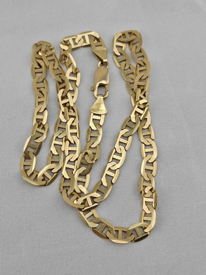 10k Yellow Gold Flat Mariner 7mm Link Chain Necklace 21" - photo 4