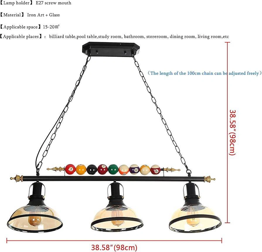 PLJHOND VINTAGE BILLIARD POOL TABLE LIGHT - photo 3