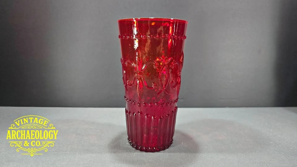 Set of 8 Ruby Red Pressed Glass Tumblers
