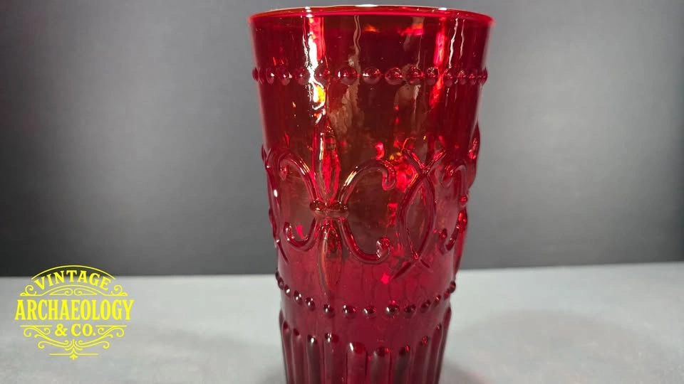 Set of 8 Ruby Red Pressed Glass Tumblers - photo 2