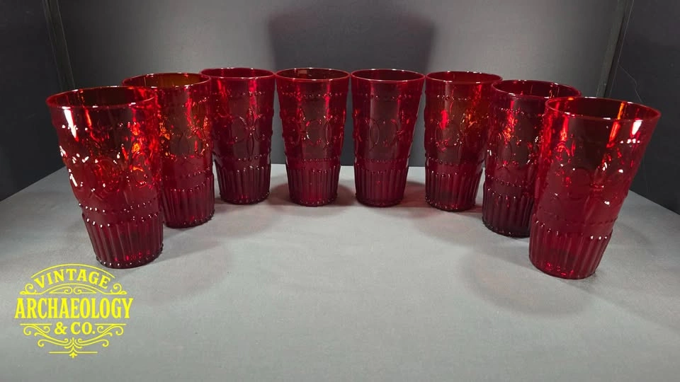 Set of 8 Ruby Red Pressed Glass Tumblers - photo 5