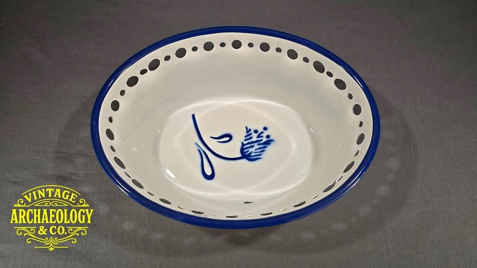 Vintage IKEA Enamelware Bowl - Blue Floral