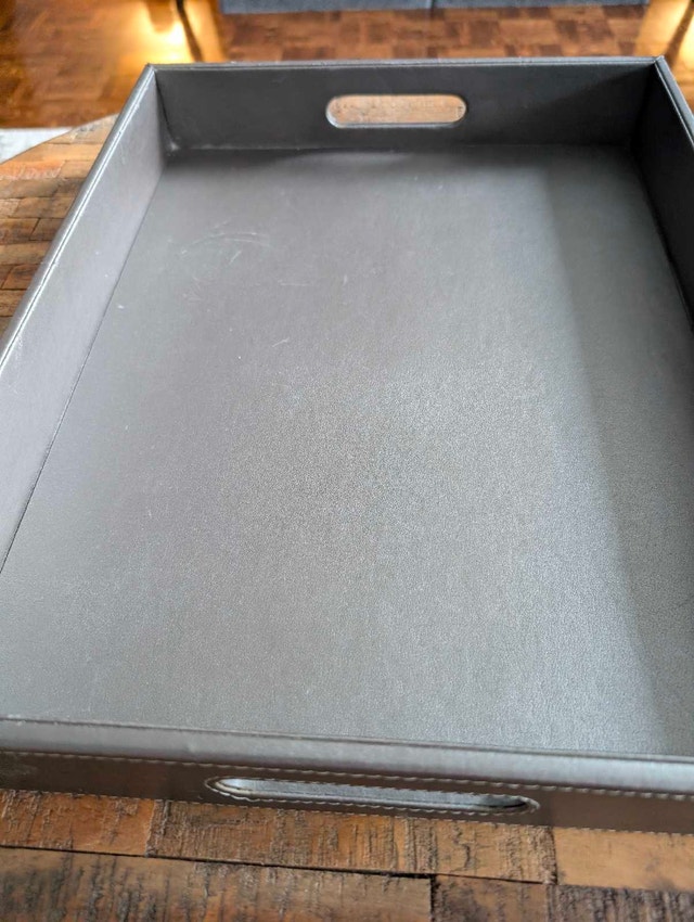 Grey Faux Leather Serving Ottoman Tray