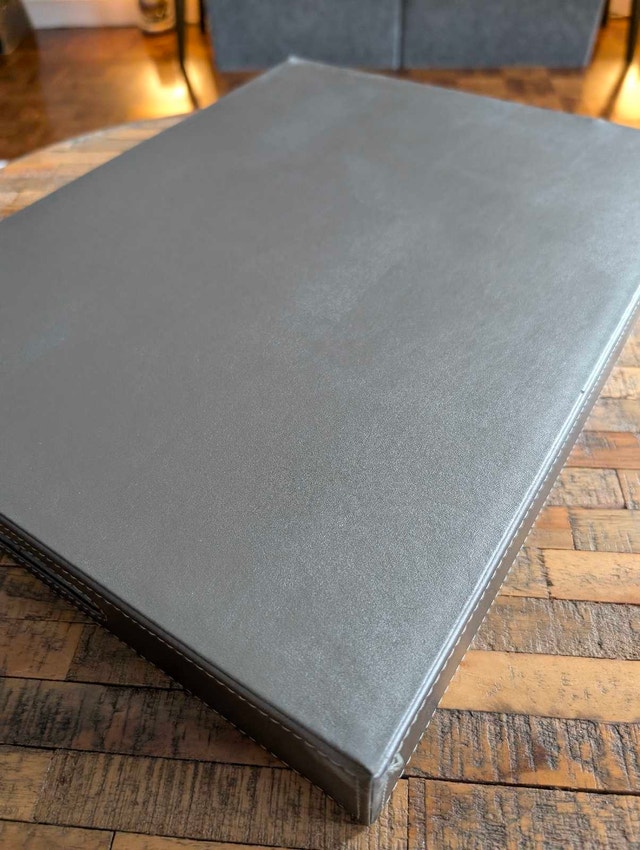 Grey Faux Leather Serving Ottoman Tray - photo 3