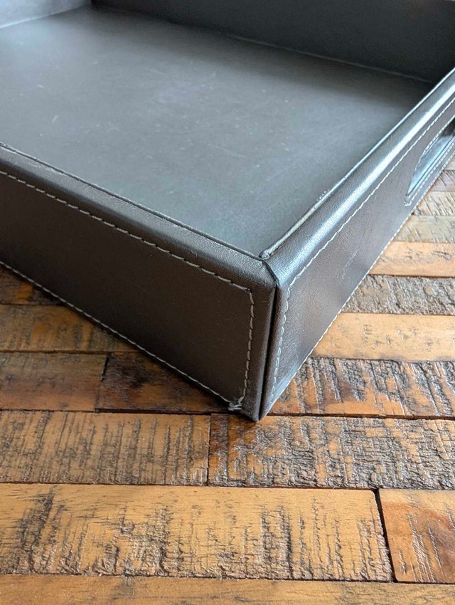Grey Faux Leather Serving Ottoman Tray - photo 4