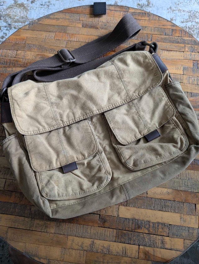 Fossil Messenger Bag Khaki Canvas Fits 15" Laptop