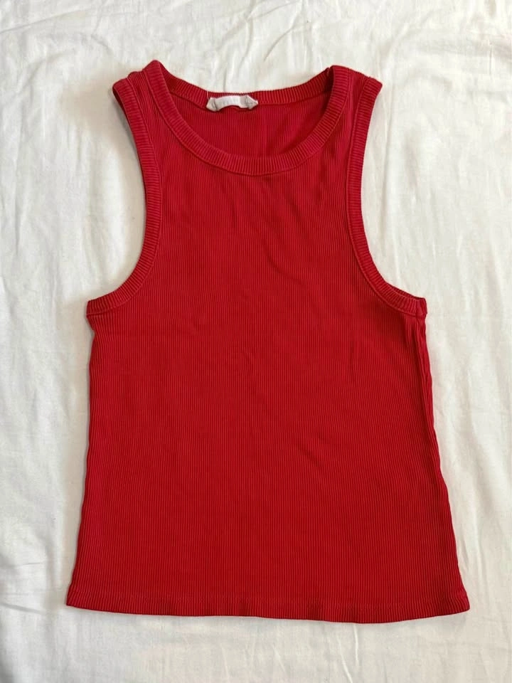 Red Ribbed Tank Top
