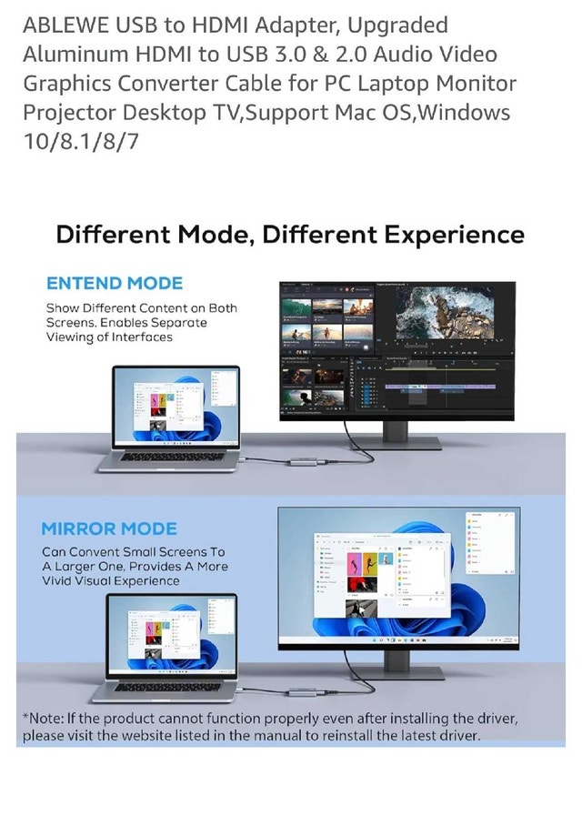 ABLEWE USB to HDMI Adapter, Upgraded Aluminum HDMI to USB 3.0 - photo 4