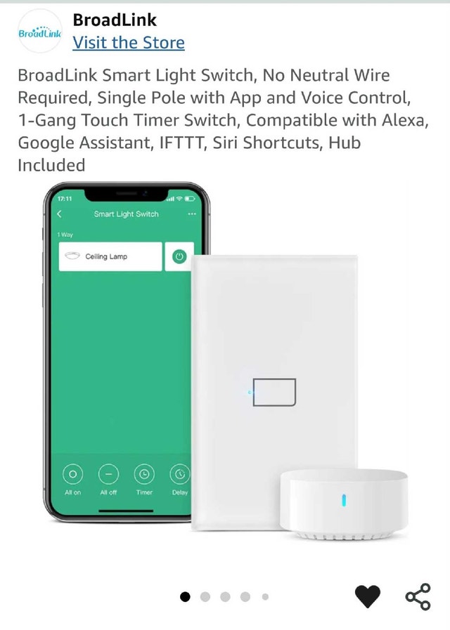 BroadLink Smart Light Switch, No Neutral Wire Required, Single