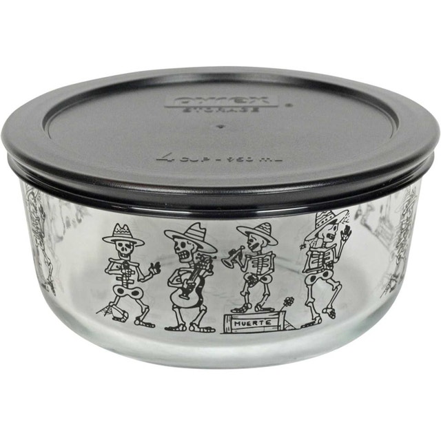 Pyrex Day of the Dead Mariachi Skeleton Glass Bowl w/ Lid - photo 2