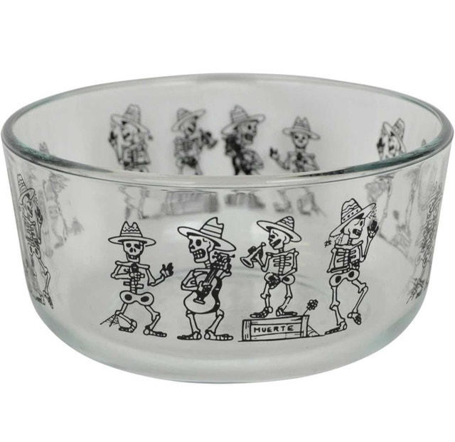 Pyrex Day of the Dead Mariachi Skeleton Glass Bowl w/ Lid - photo 4