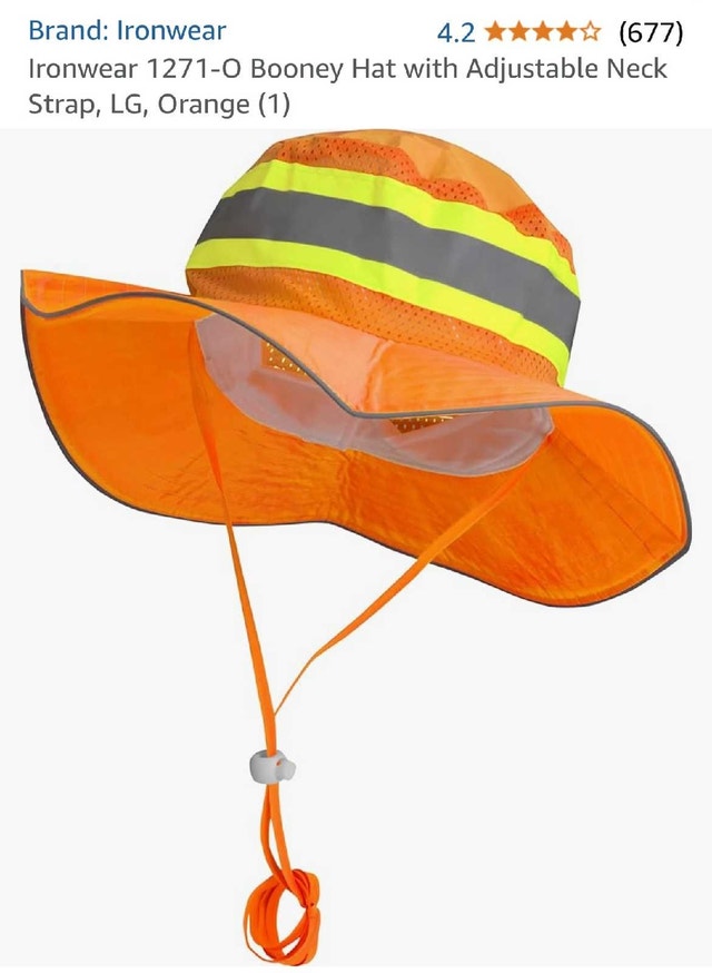 Ironwear 1271-O Booney Hat with Adjustable Neck Strap LG Orang
