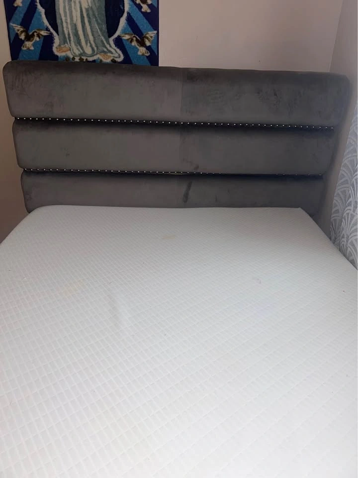 Grey Velvet Studded Bed Frame with 10" Firm Memory Foam Mattress - photo 2