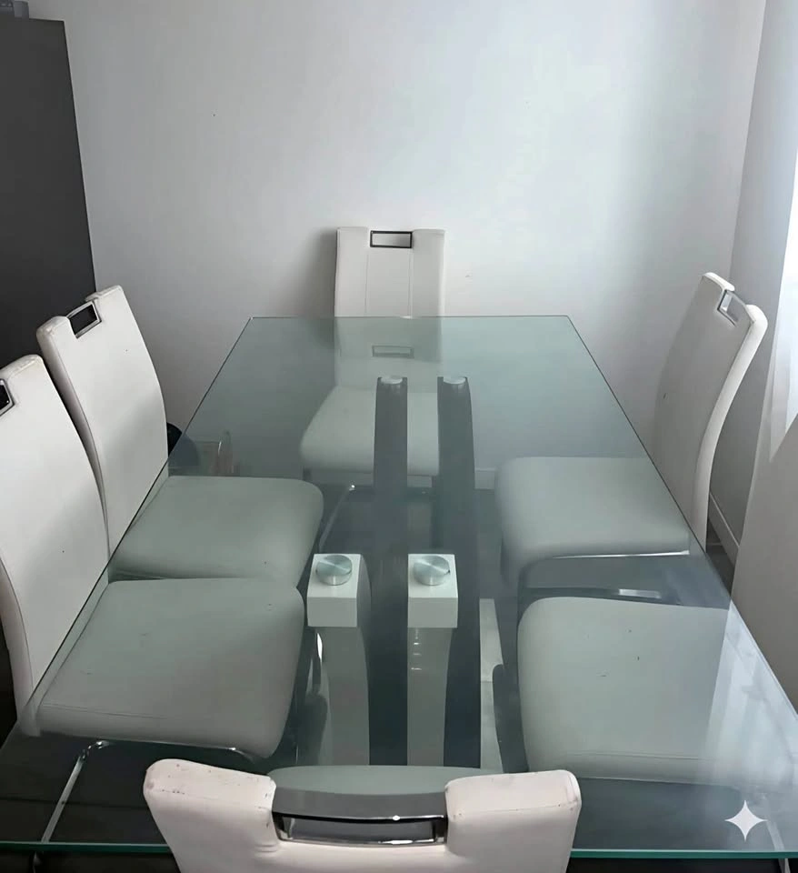 Tuxedo 7pc Dining Set with Table & 6 Chairs, 72"W - White