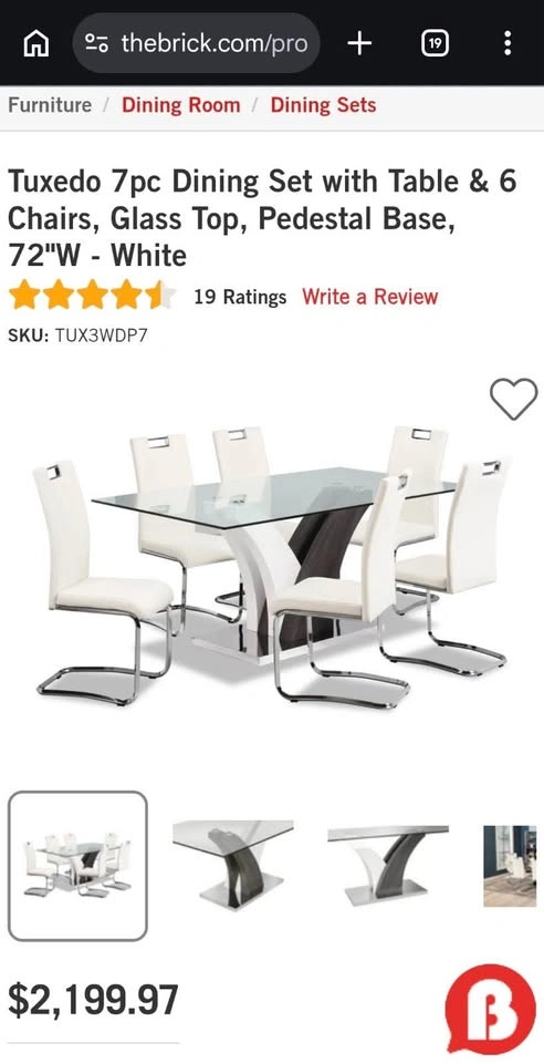 Tuxedo 7pc Dining Set with Table & 6 Chairs, 72"W - White - photo 2