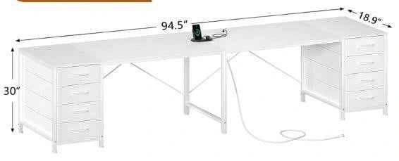 94.5" Double Computer Desk w/ 8 Drawers & Power Outlets - White - photo 2